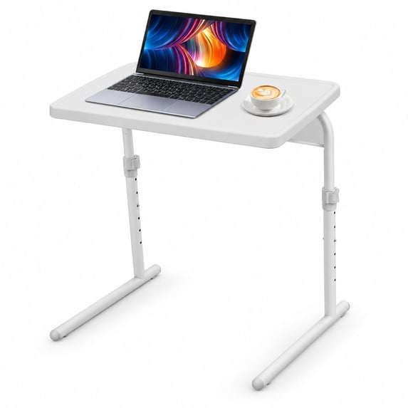 White Adjustable Folding TV Tray Table with 6 Height Positions & 3 ...