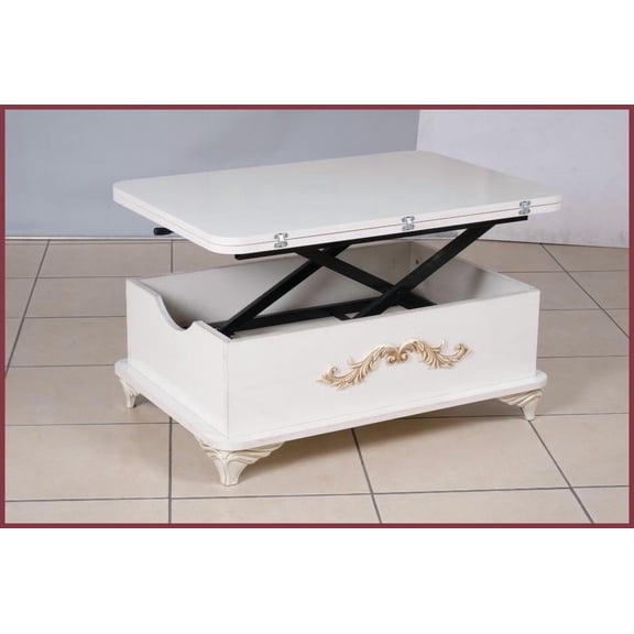 White Adjustable Height Coffee Table for Living Room, Easy-Clean Surface & Extra Storage
