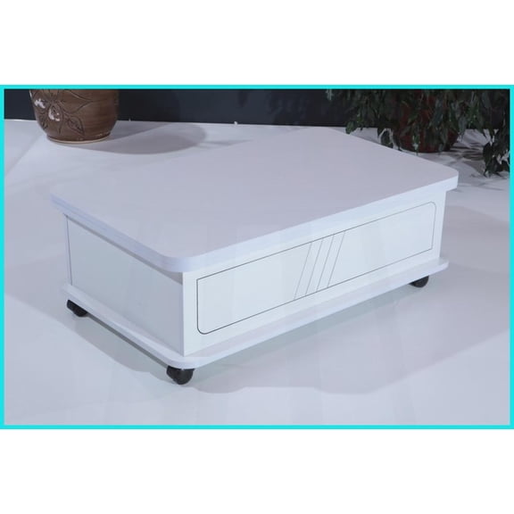 White Adjustable Height Living Room Coffee Table - Spacious, Sturdy & Easy-Clean