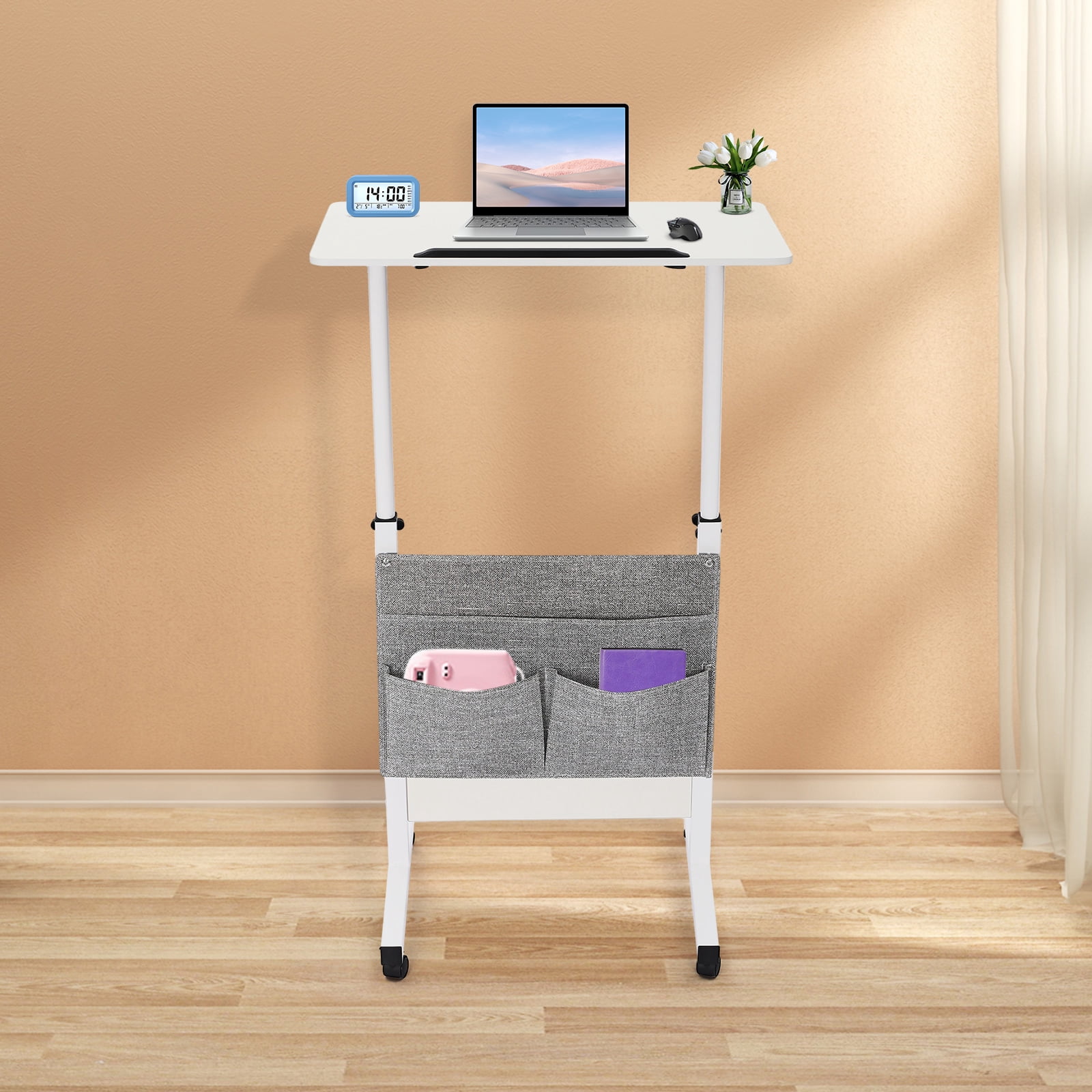 White Adjustable Height Standing Desk Portable Laptop Desk Rolling Computer Stand with Adjustable Height