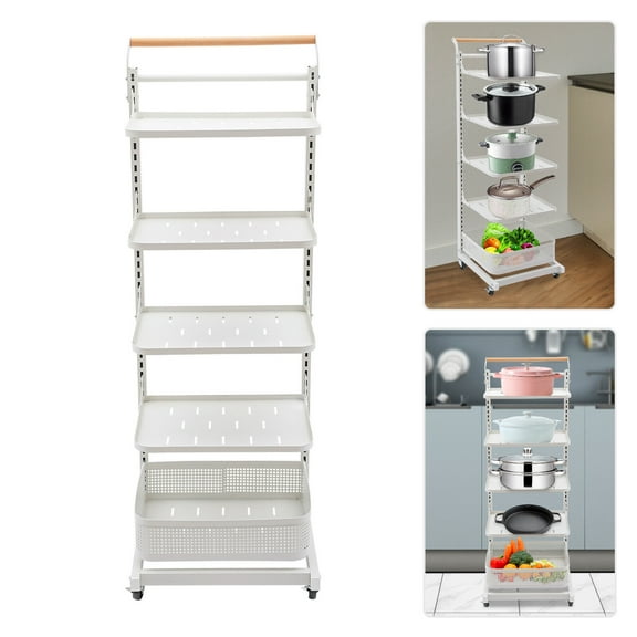 White Adjustable Pan & Pot Rack, 5 Tiers Pot Organizer for Kitchen Organization & Storage 4*Wheels
