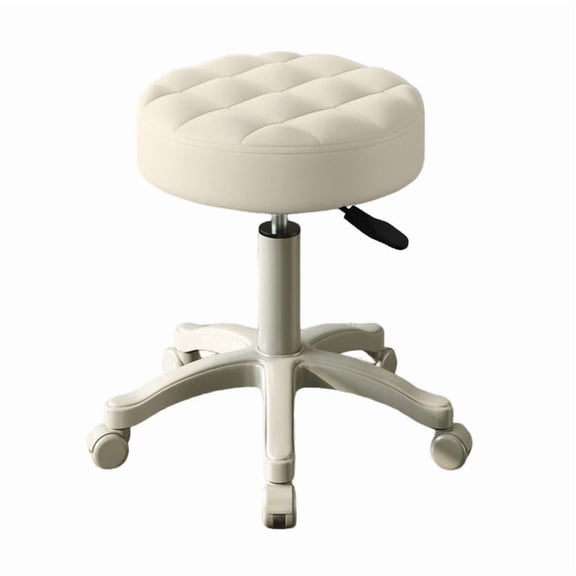 White Adjustable Swivel Chair, 360-Degree Rolling Stool with Gas Lift, Height 13.8-20.8 Inch, PU Leather for Salon Office Makeup