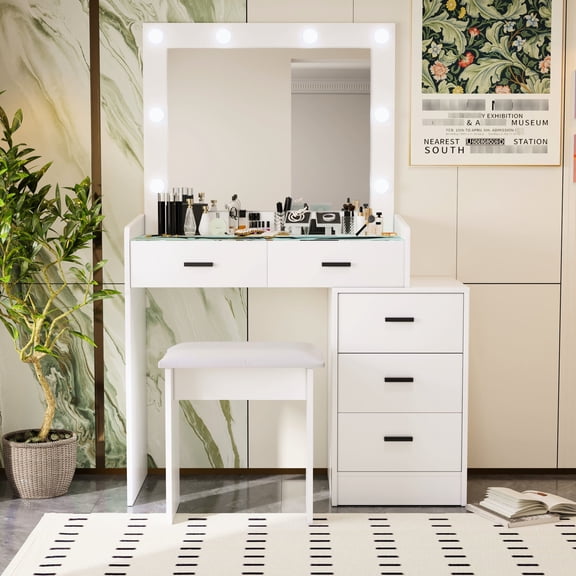 White Adjustable Vanity | Bedroom Dressing with Sliding Mirror | MDF and Particle Board Construction | Store Valuables Safely