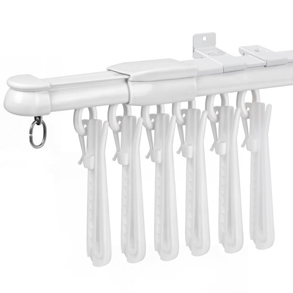 White Adjustable Wall or Ceiling Curtain Track System with Hooks Extends