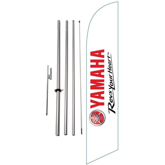 White Advertising Feather Banner Swooper Flag Kit with Ground Stake, Compatible with Yamaha Motorcyles Authorized Dealership Lots
