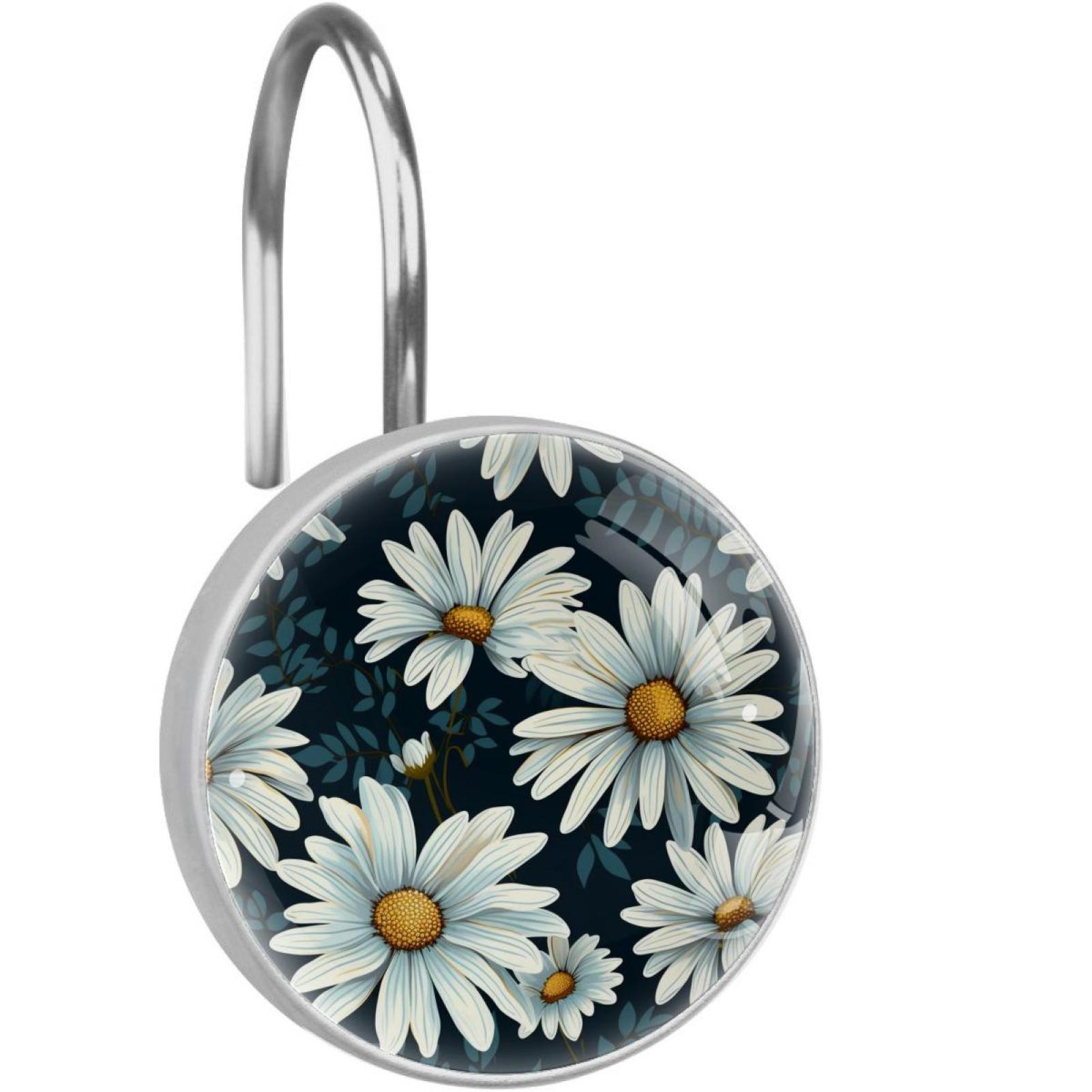 White Aesthetic Daisy Decorative Shower Curtain Hooks - Set of 12 Rustproof Shower Curtain Rings ...
