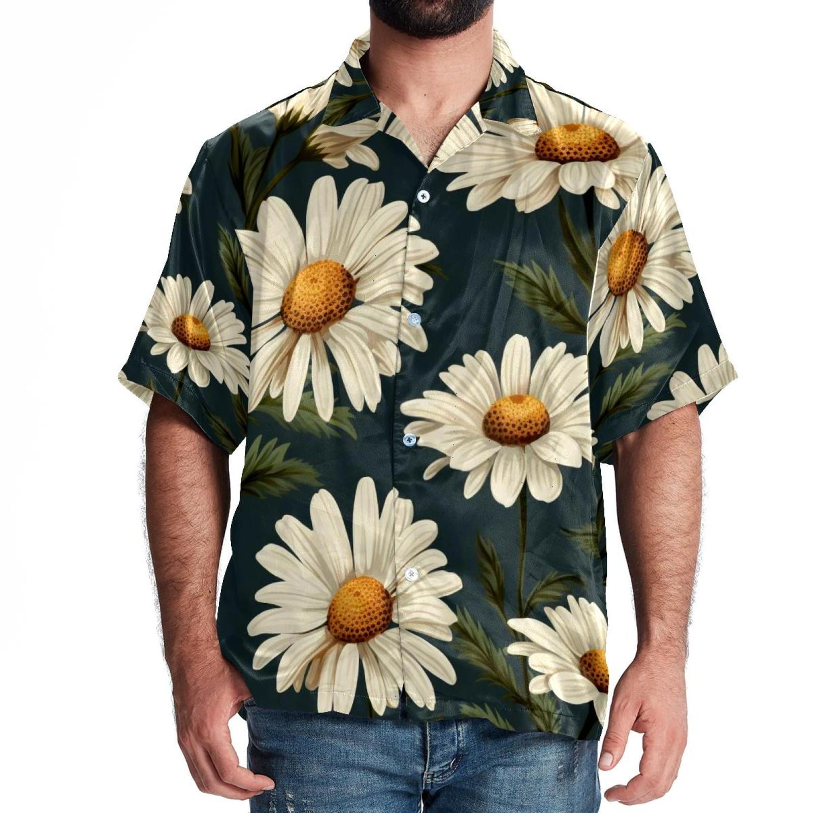 White Aesthetic Daisy Men's Big and Tall Short Sleeve Button Down ...