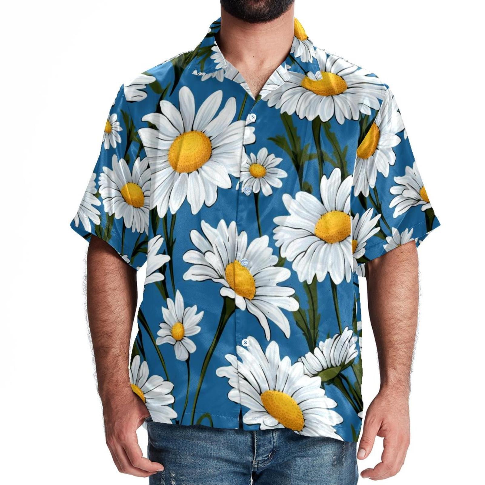 White Aesthetic Daisy Men's Big and Tall Short Sleeve Button Down ...