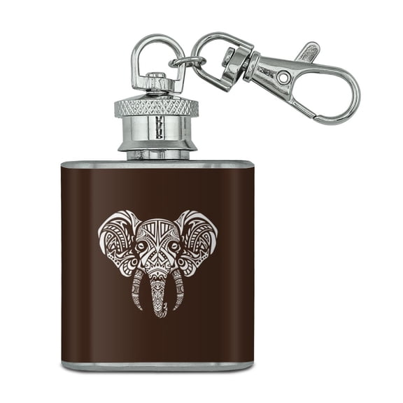 White African Elephant Tribal Stainless Steel 1oz Mini Flask Key Chain