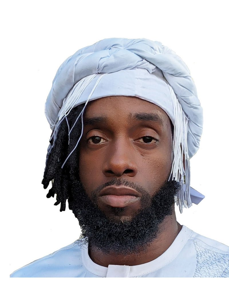 White African pre-tied Turban for Men with Fringe Trim