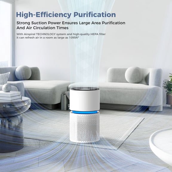 White Air Purifier for Home Large Room Up to 1095 Sq.Ft, Powerful Filtration Air Cleaner with Multi Fan Speeds & Timer, Removes Dust Pet Dander Pollen Odor for Bedroom Office