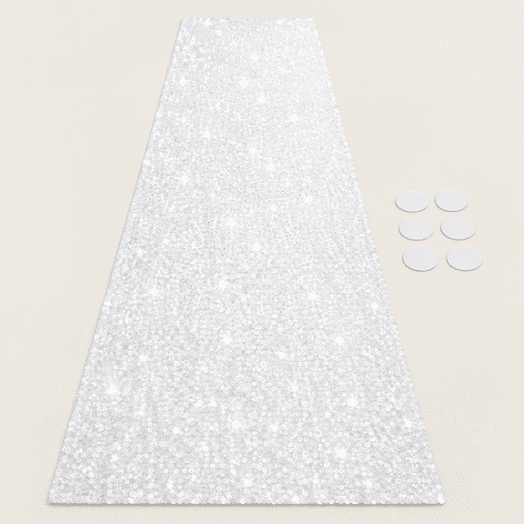 White Aisle Runner for Wedding Ceremony: 2FT15FT Sequin Fabric - Sparkly Carpet Runner for Thanksgiving Day Bridal Shower Outdoor Grass Floor Indoor Rug Runner Hallway Decor