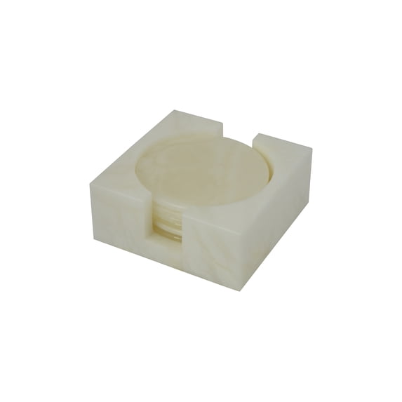 White Alabaster Drink Coaster Set with Alabaster Holder