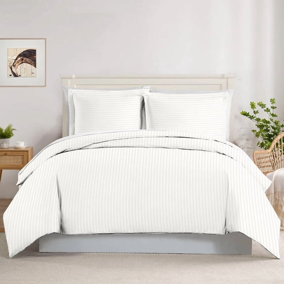 White Alaska King ( 132" x 120" )Size 100% Cotton Duvet Cover, 800 Thread Count, Stripe Pattern, 1-Piece Comforter Cover with Zipper Closure – Hotel Quality, All-Season