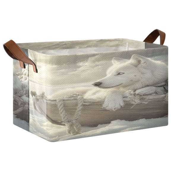 White Alaskan Dog Storage Basket Soccer Plaid Fabric Hoard Box Oversized Collapsible Closet Organizer with Metal Iron Frame 16.911.410in