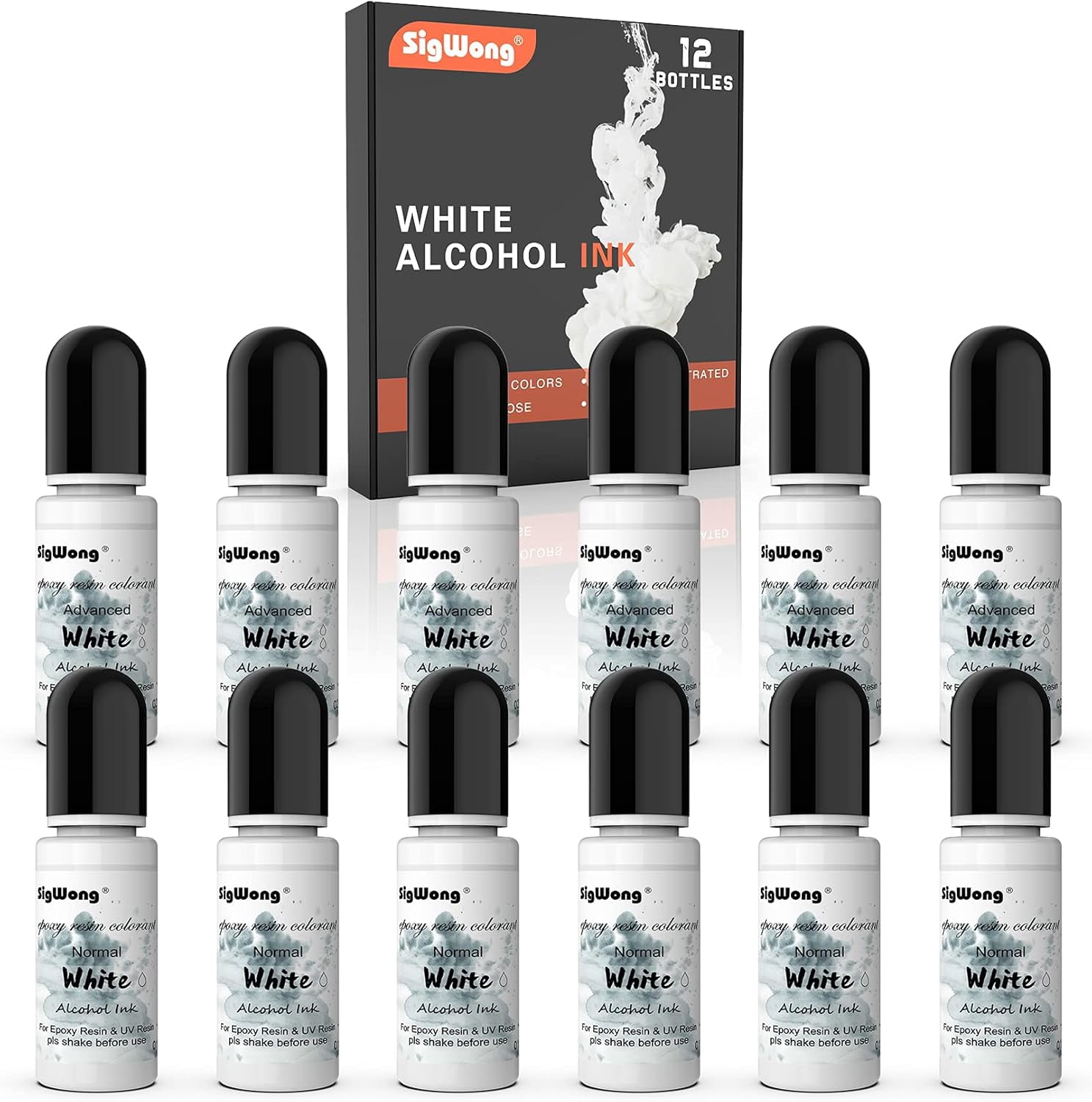 White Alcohol Ink Set - 12 Bottles White Colors Alcohol-Based Ink, Alcohol Paint Dye for Epoxy Resin Painting, Resin Petri Dish, Yupo Creations, Coaster, Painting, Tumbler - 120ml/4fl.oz