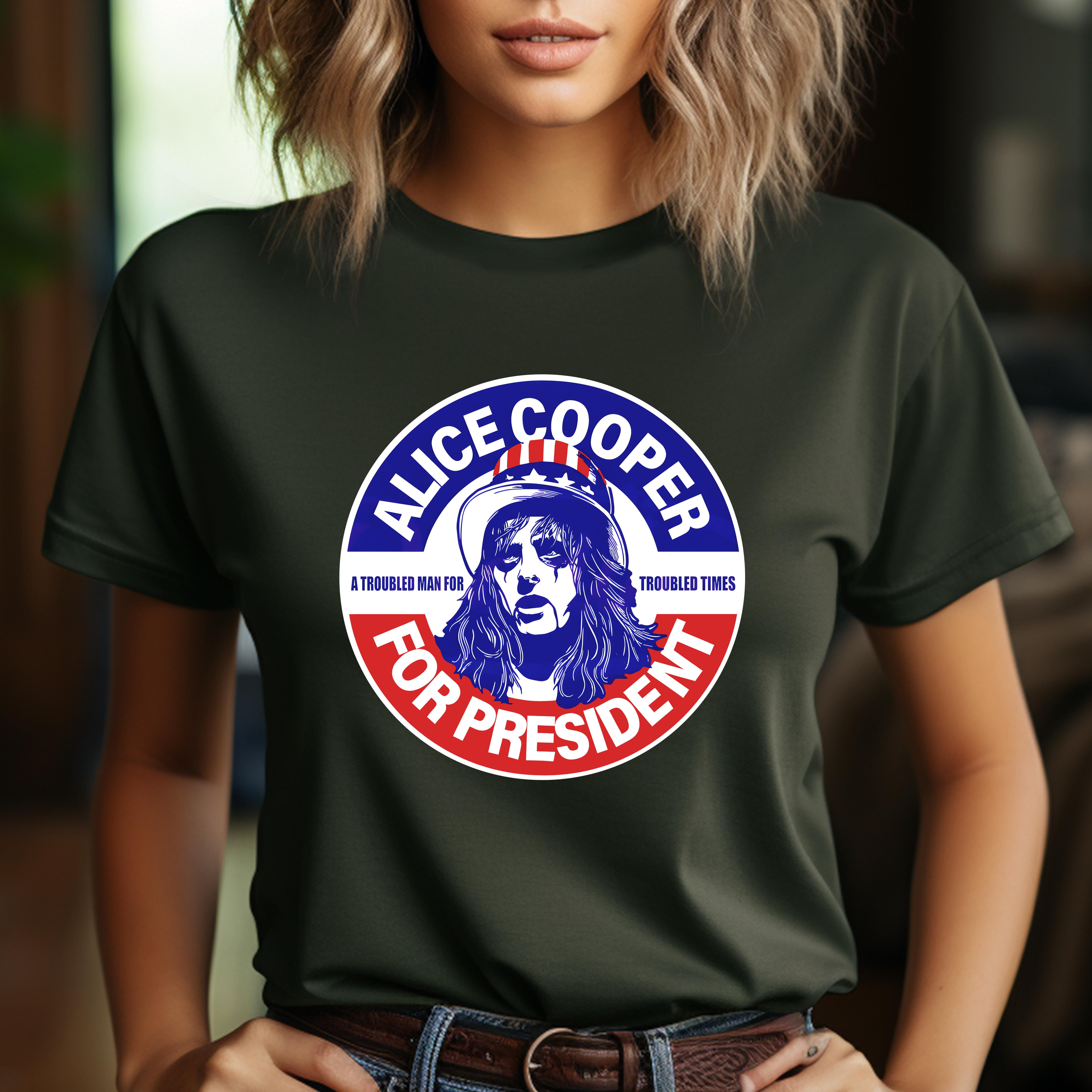 White Alice Cooper for President 2024 Shirt Fun and Iconic Button