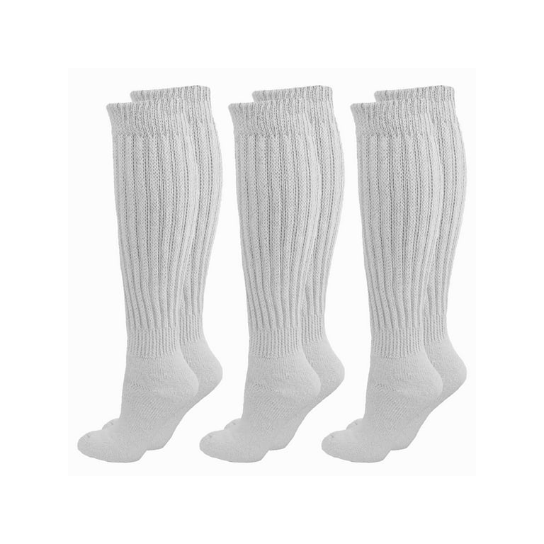 White All Cotton 3 Pack Extra Heavy Slouch Socks Made In USA 