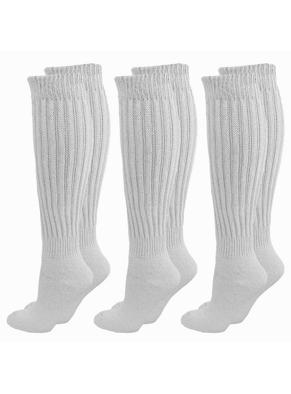 White All Cotton 3 Pack Extra Heavy Slouch Socks Made In USA