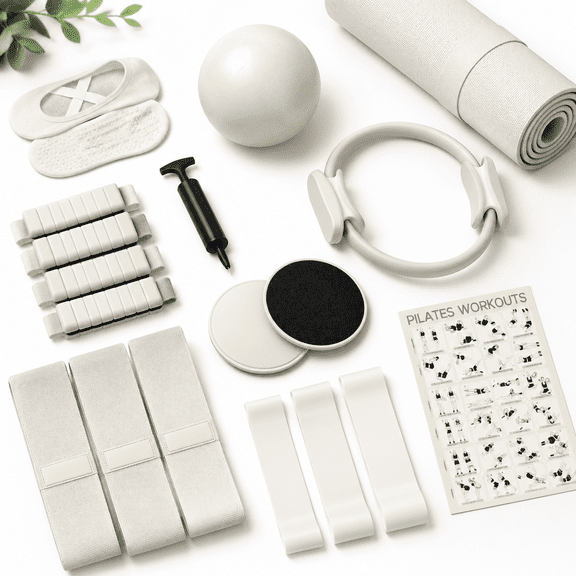 White All-In-One Pilates and Yoga Starter Kit for Home and Travel Workouts
