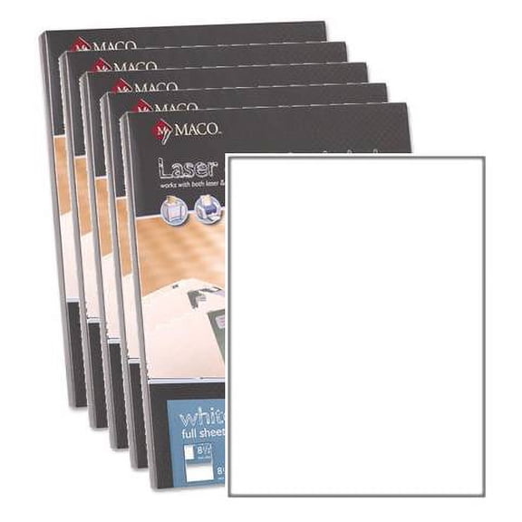 White All-Purpose Labels, 8 1/2 x 11, 100/Box - 5 Boxes (500 Labels)