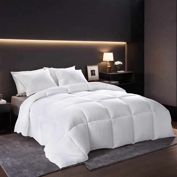 White AllSeason Comforter Insert, PlusSize Checkered Quilted Bedding, Soft SkinFriendly Bohemian Comforter for Hotel Guest Room Bedroom