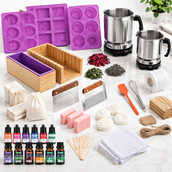 White All-in-One Deluxe Soap Making Kit for Adults with Tools and Supplies