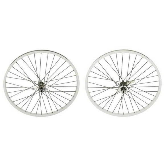 White Alloy 26" by 2.125" Wheel Set. Front and Back Coaster Wheel.