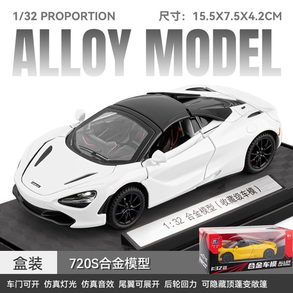 White Alloy Convertible Sports Car Model 1:32 Scale Diecast Supercar with Detachable Roof & Functional Doors Collectible Display Toy
