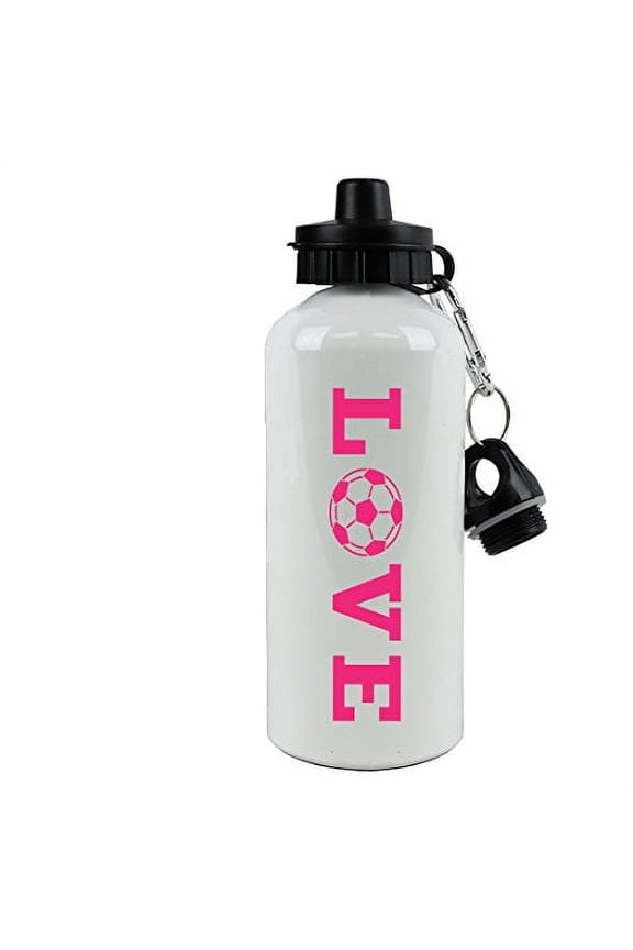 White Aluminum Hot Pink LOVE Soccer, 20-Ounce (600 ML) Sport Water Bottle with Sports Top, Carabiner