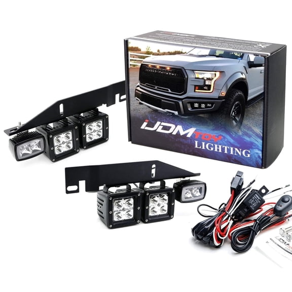 White/Amber LED Pod Light Fog Lamp Kit For 2017-2020 Ford Raptor, Includes (4) 20W (2) 10W LED Cubes, Foglight Location Mounting Brackets & On/Off Switch Wiring Kit