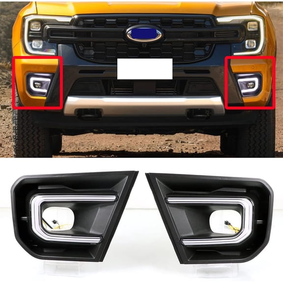 White Amber Switchback Car LED Daytime Running Lights DRL For Ford Ranger 2022 2023 Wildtrak Yellow Turn Signal Driving Light Daylihgts Front Bumper Fog Lamp Headlamp