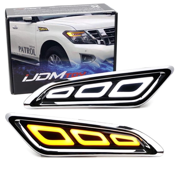 White/Amber Switchback Sequential Blink Full LED Fender Grille Side Marker Light Kit For 2017-up Nissan Armada