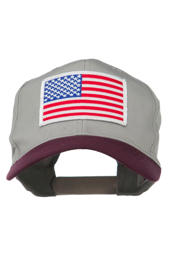 White American Flag Patched Cotton Twill Cap - Maroon Grey OSFM