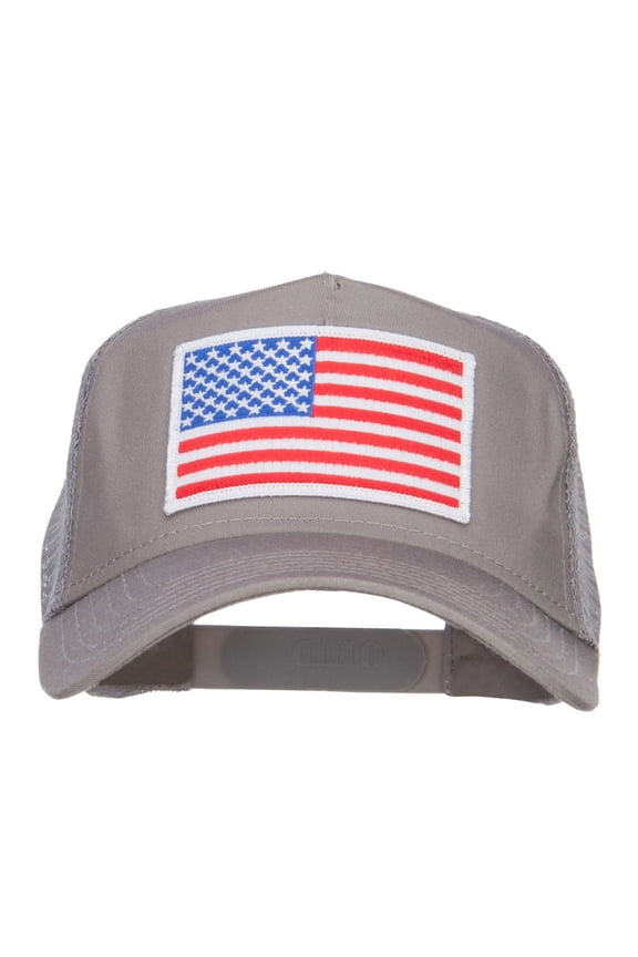 White American Flag Patched Mesh Cap - Grey OSFM