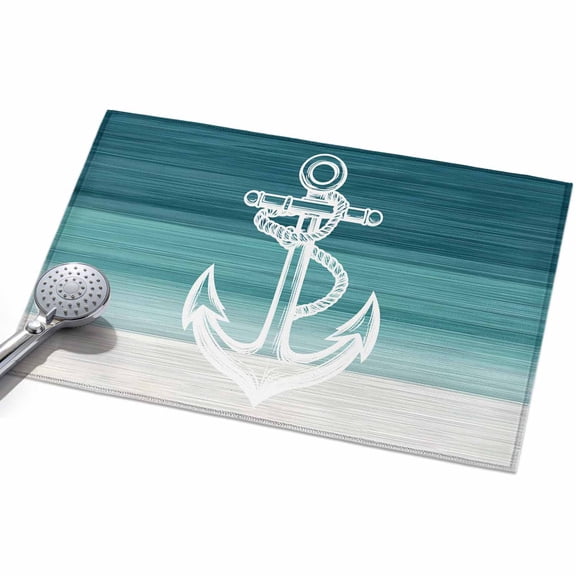 White Anchor Area Rugs 2x3ft Teal Ocean Gradient Nautical Floor Rug Non Slip Low Pile Ultra Soft Throw Carpet for Entryway Indoor Entrance Kitchen Bathroom