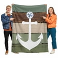 thumbnail image 1 of White Anchor Flannel Blanket for Bed,Travel and Camping, Costal Green Stripes Wood Grain Bottom Super Soft Cozy Blanket for All Seasons 40"x50", 1 of 7