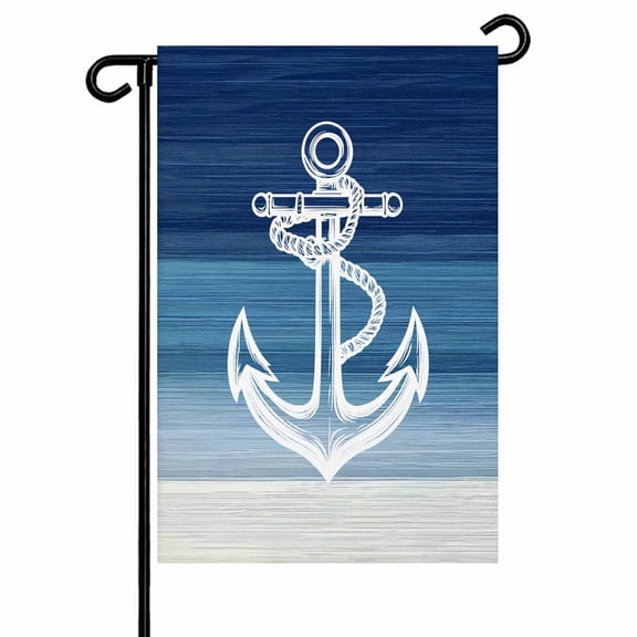 White Anchor Garden Flag 12x18 Inch Blue Ocean Nautical Gradient Double Sided Small Decorative Garden Flags for Outside, Outdoor Yard Porch Lawn Decoration