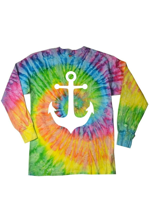 White Anchor Long Sleeve Tie Dye Tee Shirt - Saturn, Extra Small Kids (2-4)