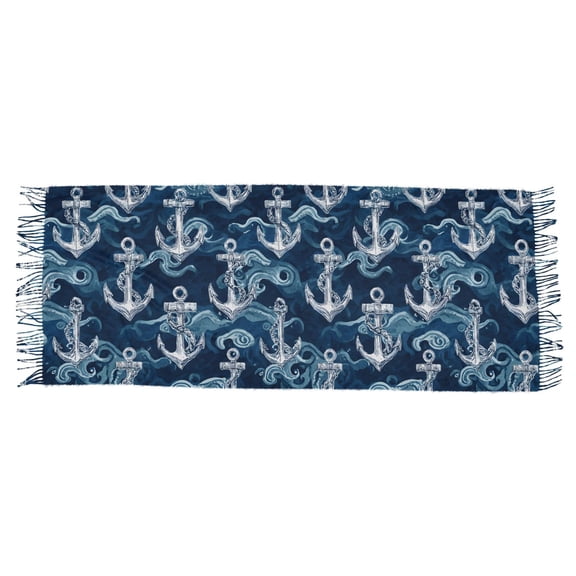 White Anchor Waves Women's Cold Weather Scarves Lightweight Warm Fashion Scarves, Breathable 86.6''x30.7''