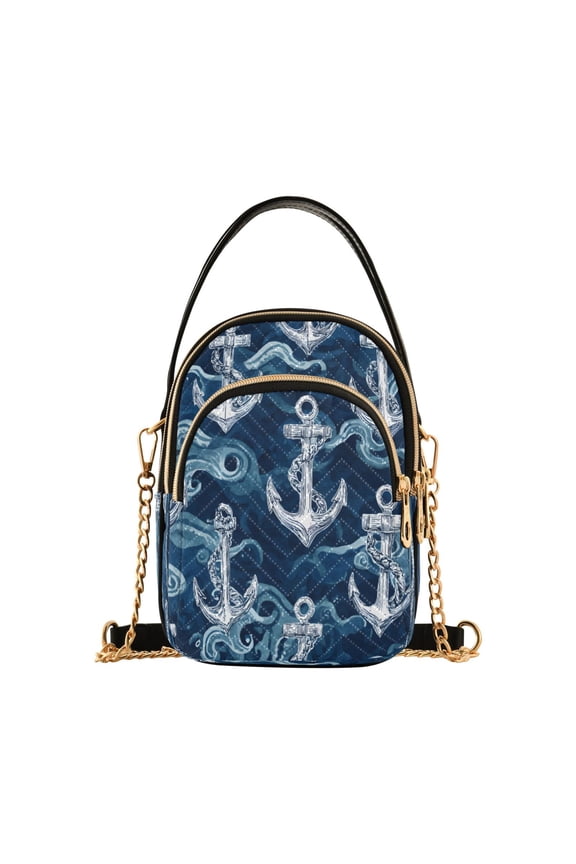 White Anchor Waves Women's Crossbody Handbags Leather Crossbody Bags Fanny Pack Chest Bag for Travel