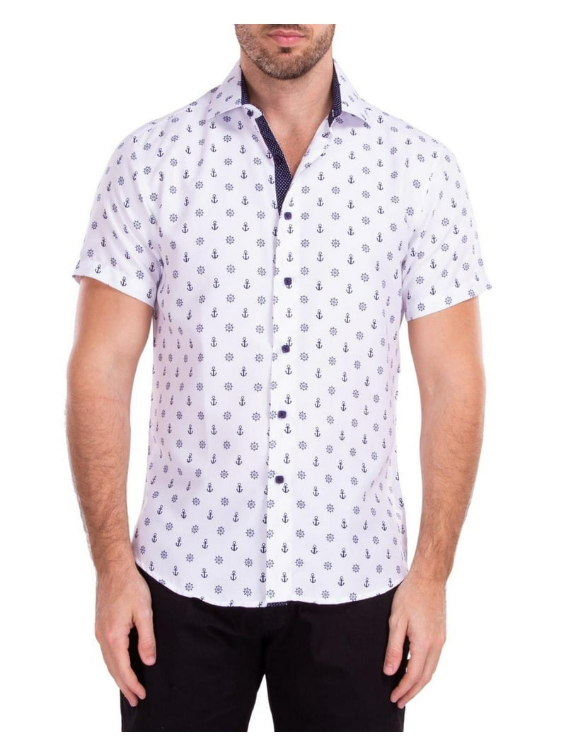 anchor dress shirt Nautical Anchor Print Slim Fit Dress Shirt 2XL