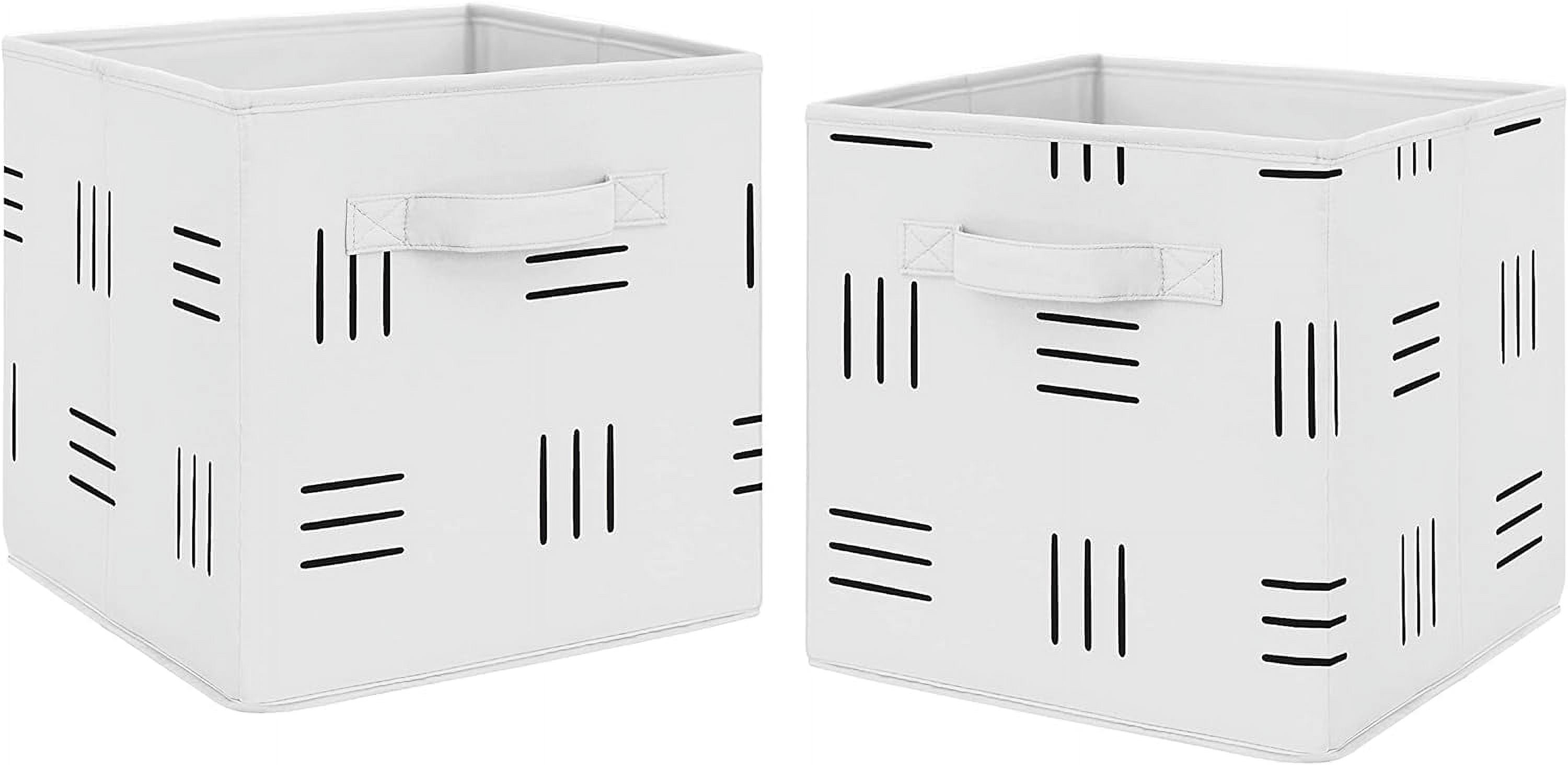 White And Black Boho Mudcloth Foldable Fabric Storage Cube Bins Boxes