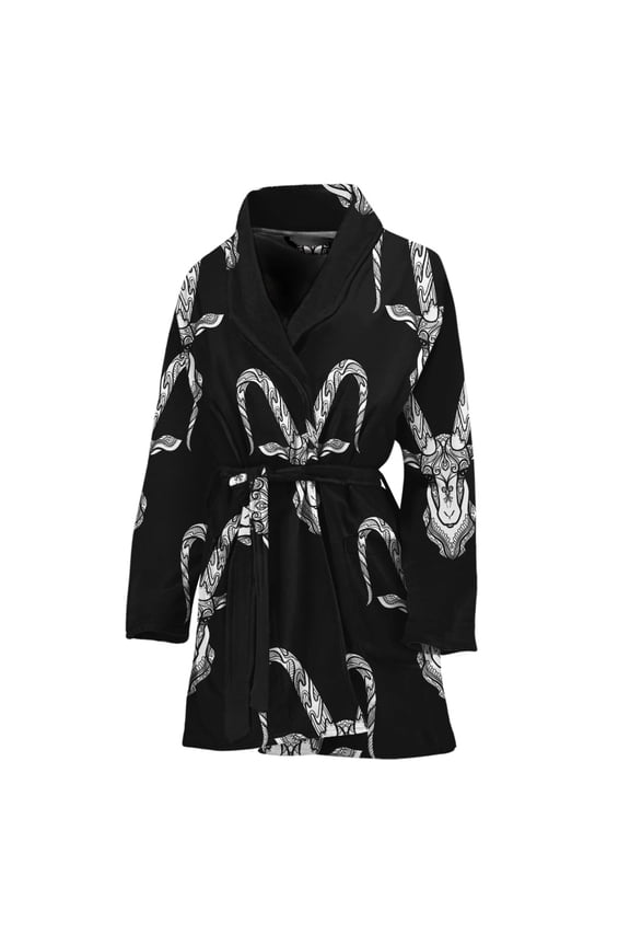 White And Black Capricorn Sign Women Bathrobe One Size Univeral Fits, Zodiac Horoscope Fashion Lightweight Plush Fleece Long Robe For Women