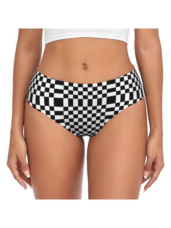 White And Black Checkered Pattern Bikini Panties Stretch Cool 3D printed Underwear for Women 4X-Large