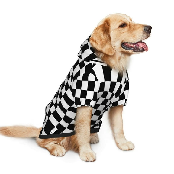 White And Black Checkered Pattern Dog Hoodie Pet Coat for Medium and Large Dogs Daily Use Small