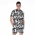 thumbnail image 1 of White And Black Lily Pattern Short Sleeve Men'S Rompers Casual Summer Jumpsuits Outfit, 1 of 4