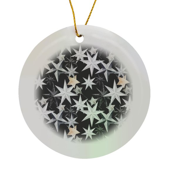 3drose, White and Black Six Point Stars Pattern, Circle Porcelain Ornament