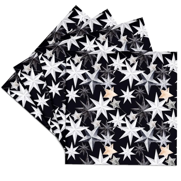 3drose, White and Black Six Point Stars Pattern, Set of 4 Ceramic Tile Coasters