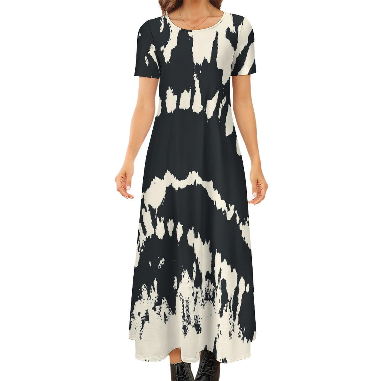 Riviera Sun Tie Dye Spaghetti Strap Maxi Dress - White & Black, Open Back, Flowy Rayon, Size 1X